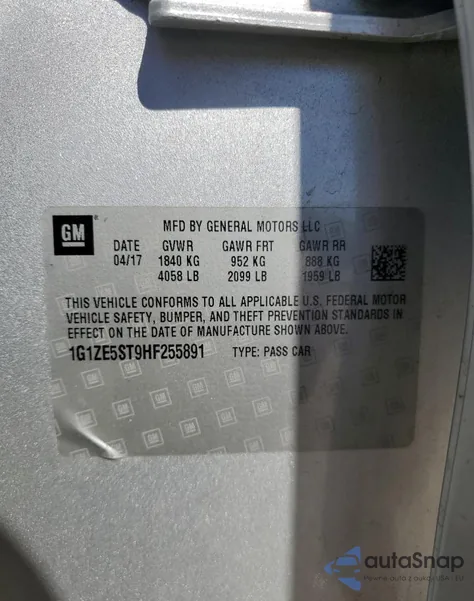 2017 Chevrolet Malibu Lt z USA, uszkodzony, nr VIN 1G1ZE5ST9HF255891